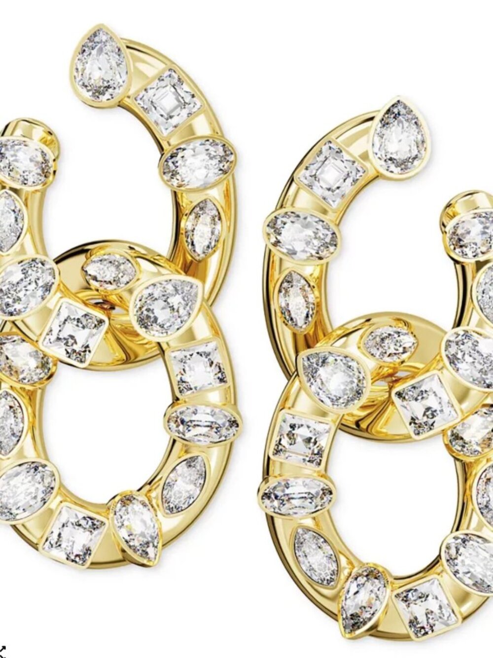 Swarovski Gold-Tone Crystal Bezel Interlocking Hoop Drop Earrings